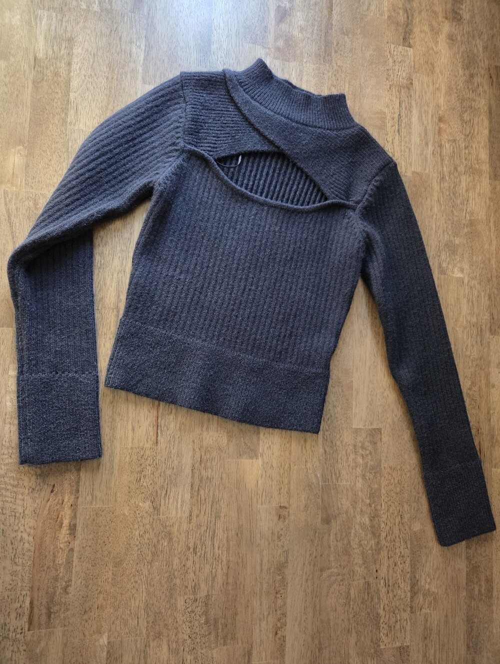 Sexy Peekaboo Cutout Mock Neck Ribbed Thick Knit Sweater